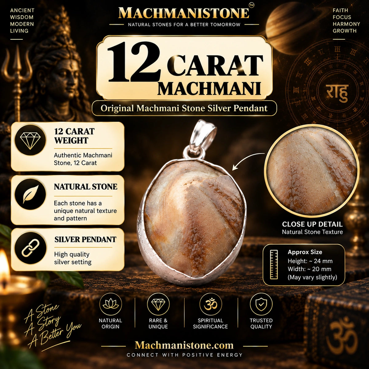 Original 12 Carat Machmani Stone Silver Pendant