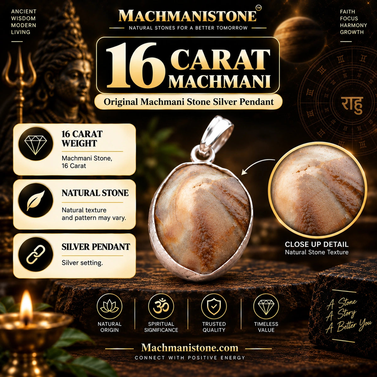 Original 16 Carat Machmani Stone Silver Pendant