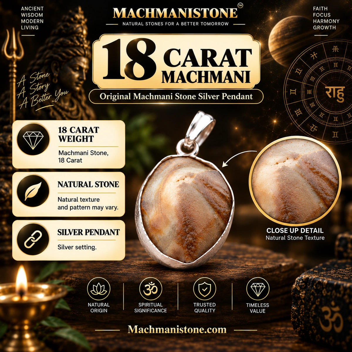 Original 18 Carat Machmani Stone Silver Pendant